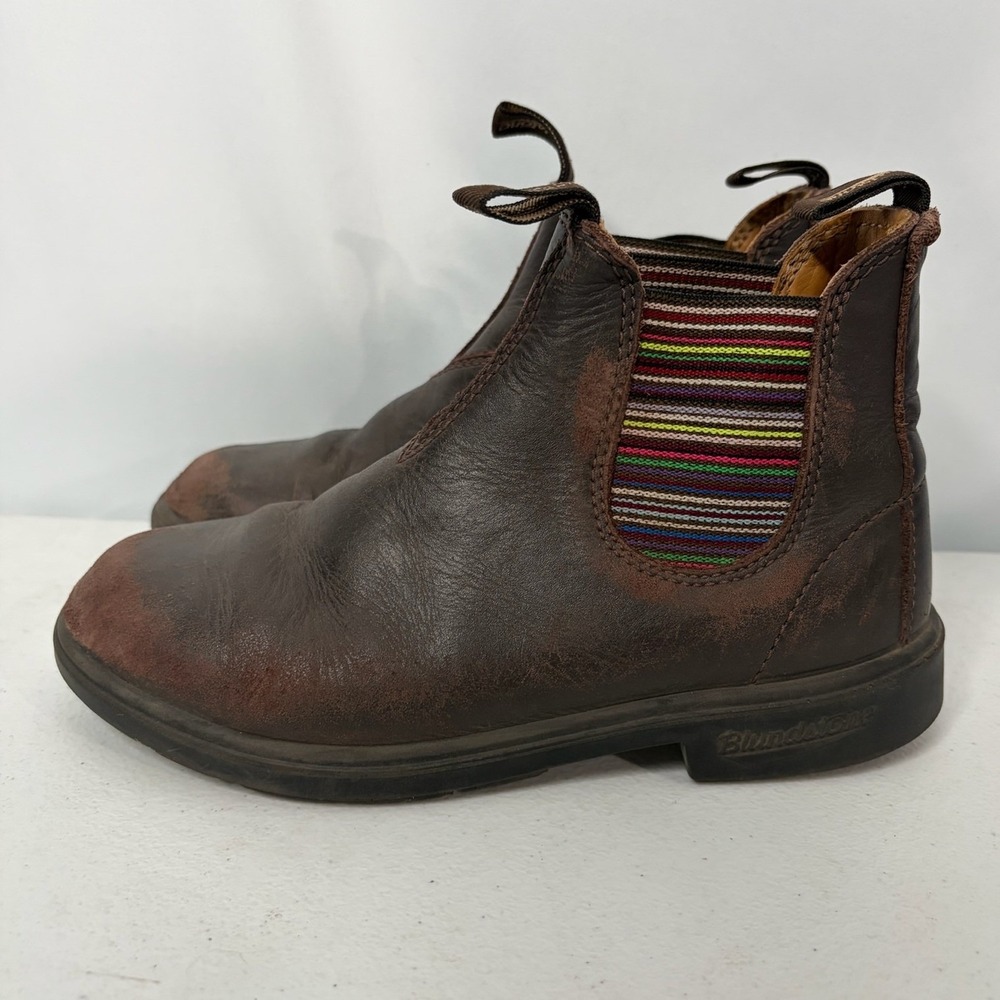 Blundstone Brown Leather Chelsea Boots Multi Striped Elastic AU 3 US 6 Cowgirl